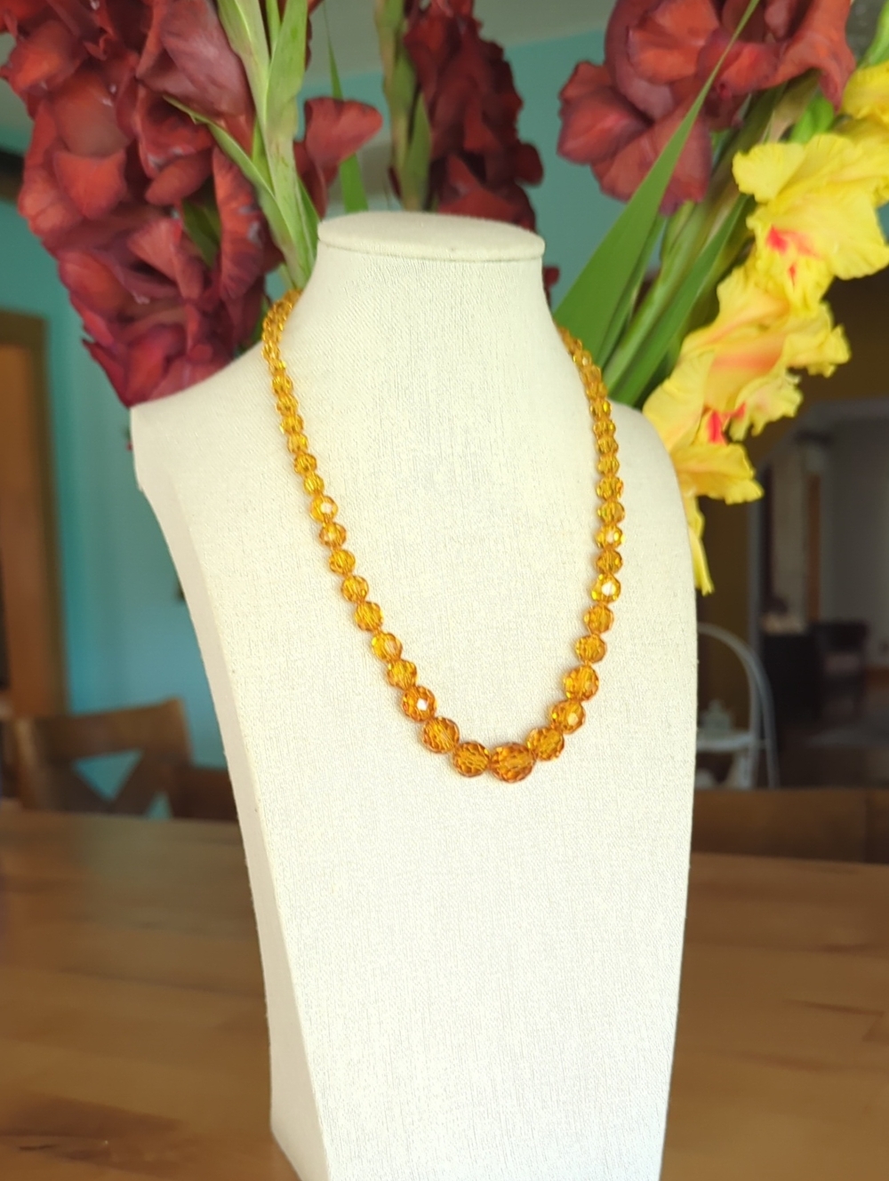Graduated Crystal Necklace, 16". Gold-Filled Clasp